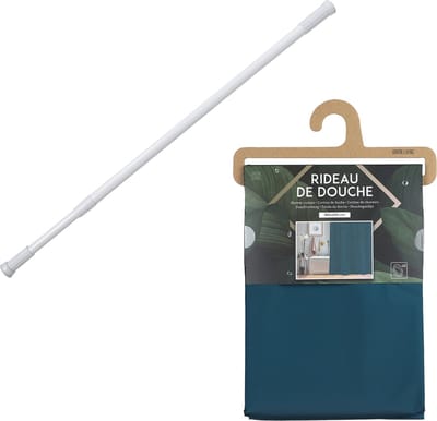 Douchegordijn met ringen - donkerblauw - pvc - 180 x 200 cm - incl ophangstang uitschuifbaar 70-120 cm