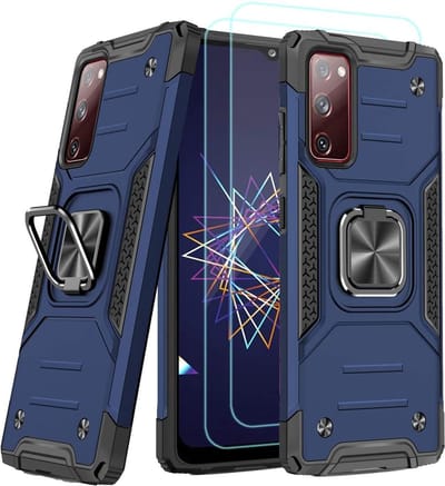 Hoesje Geschikt Voor Samsung Galaxy A02s Hoesje Heavy Duty Armor Hoesje Blauw - Galaxy A02s Case Kickstand Ring cover met Magnetisch Auto Mount- Hoesje Geschikt Voor Samsung Galaxy A02s screenprotector 2 pack