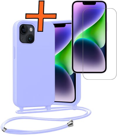 Hoesje Geschikt voor iPhone 13 Mini Hoes Met Telefoonketting Met Screenprotector - Backcover Geschikt voor iPhone 13 Mini Case Met Koord - Lila