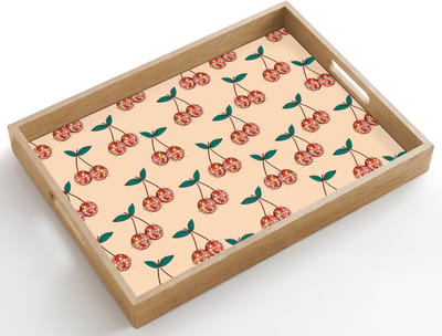 Dienblad hout 50x35 cm - Schootdienblad - Kers - Disco - Patroon - Borrelplank rechthoek - Plateau dienbladen