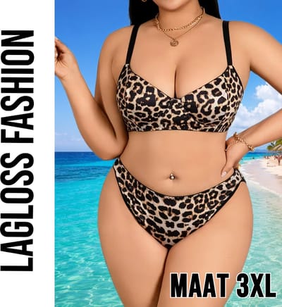 LaGloss® Plus-Size Dames Ondergoedset met Luipaardprint – Comfortabel, Zacht & Verstelbaar – Maat 3XL