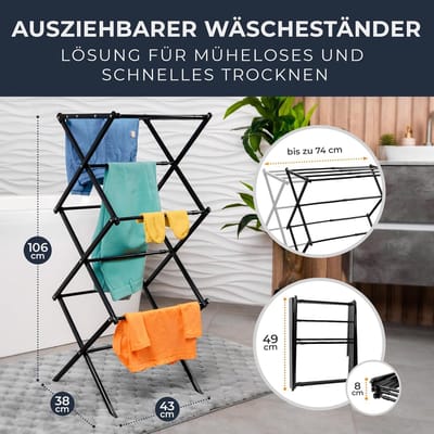 RFWR® Ruimtebesparend Inklapbaar Wasrek met 6 Niveaus en 11 Stangen – Compact voor Balkon en Kleine Ruimtes