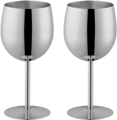 Set van 2 RVS Witte Wijnglazen 350ml - Duurzame Metaalbekers voor Cocktail, Champagne en Bier