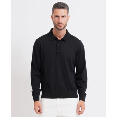 BOSS Lancione regular fit trui wol - heren trui middeldik gebreide polo - zwart