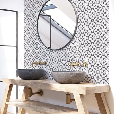 Zelfklevende tegelmuurstickers voor keuken en badkamer - 60 Greta Azulejos cementtegelstickers - 60 stickers, 20x20cm