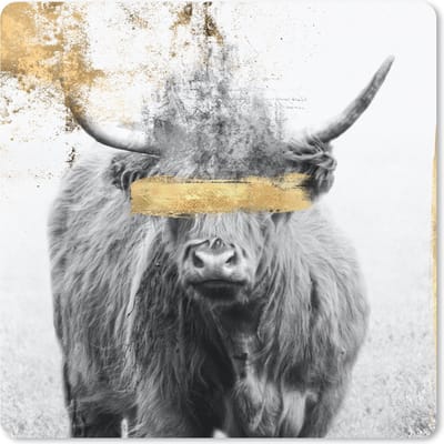 Muismat 20x20 cm - Mousepad Schotse hooglander - Goud - Verf - Muismatten