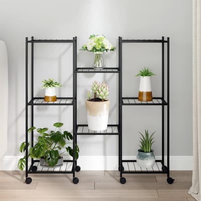 vidaXL - Bloemenstandaard - met - wielen - 83x25x83,5 - cm - ijzer - zwart