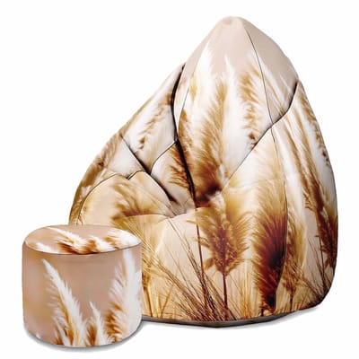 DreamRoots Velvet Zitzak voor Volwassenen – Luxe Beanbag met Voetsteun en Afneembare Hoes – Inclusief Vulling – 80x80x120 cm - Pampas Grass