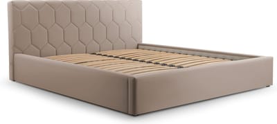 Tweepersoonsbed met fluwelen bekleding, met hoofdeinde, lattenbodem, bed voor volwassenen - BED 02 - 160x200 - Lichtgrijs (TRINITY 5)