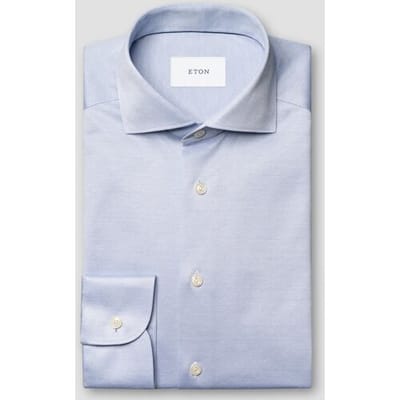 Eton Overhemd Uni Color Merceized Filo di Scozia Jersey Jacquard Knit Licht Blauw / male