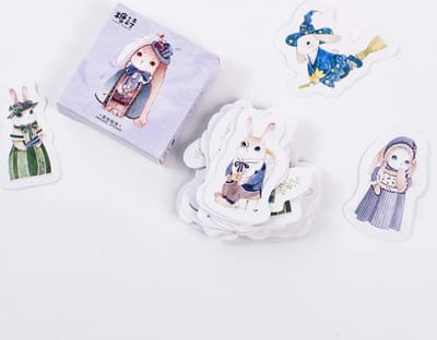 Kawaii Konijn in Kleding Cartoon Stickers 45 stickers – Bullet Journal, Planner & Scrapbook Stickers – Sinterklaas & Kerstcadeau – Schoencadeau – Cadeaus onder €5