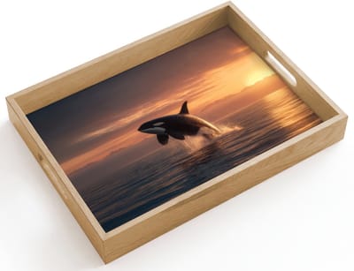 Dienblad hout 40x30 cm - Schootdienblad - Orka - Zee - Zonsondergang - Borrelplank rechthoek - Plateau dienbladen