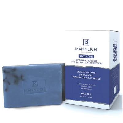 Mannlich Anti-Acne Zeep | Reguleert Overmatig Talg | Handgemaakte Lichaams- & Gezichtszepen voor Acne-Gevoelige en Vette Huid | 2% Salicylzuur, 2% Niacinamide & 2% Te gray