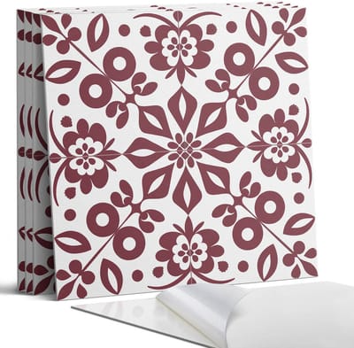 Coloray Wandpanelen Zelfklevend - Bloemenpatroon met bladeren Zelfklevende Wandpanelen - 50 cm x 50 cm - Bordeaux Wandpaneel PVC - 5 stuks - Bloemen en planten Wandpanelen Zelfklevend - Wandpaneel Keuken - Wandpanelen Badkamer