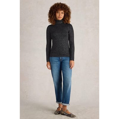 White Stuff Lila Sparkle Rib Roll Neck Pure Black Maat: 14 | Gebreide Truien Outlet | Dames | Blauw