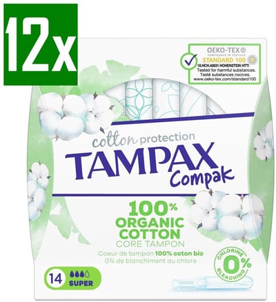Tampax Cotton Protection Compak Super Tampons - Tampons met Inbrenghuls - 12x14 stuks