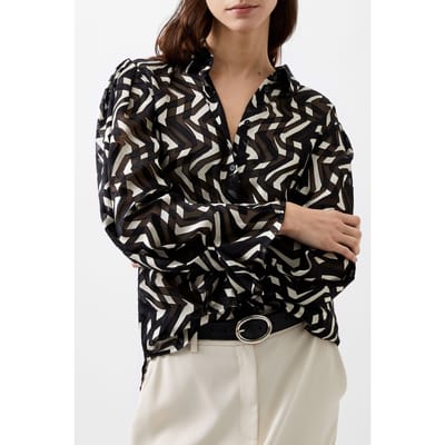 French Connection Diandra Satin Burnout Top Black/cream Size: XS | Blouses Outlet | Dames | Zwart