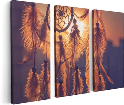Artaza Canvas Schilderij Drieluik Amulet van de Indianen - Symbool - Ketting - 120x80 - Foto Op Canvas - Canvas Print