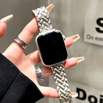 MY PROTECT - Luxe Metalen Visgraat Slim Bandje - Geschikt Voor Apple Watch Bandje - Series 1/2/3/4/5/6/7/8/9/10/SE - 38mm - 40mm - 41mm - 42mm - Starlight