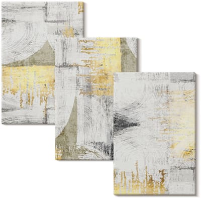 Wallfluent Set van canvas schilderijen - Abstracte minimalistische modieuze schilderpatronen Canvas Schilderijen Set - set 3 stuks 20x30 cm - Geel Set van Canvas Prints - Abstractie Canvas Kunst Set - Boheemse Canvas Kunst Set