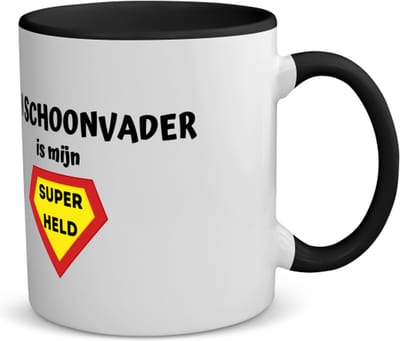 Akyol - mijn schoonvader is mijn superheld koffiemok - theemok - zwart - Papa - super schoonvader - vader cadeautjes - vaderdag - verjaardag - geschenk - kado - 350 ML inhoud