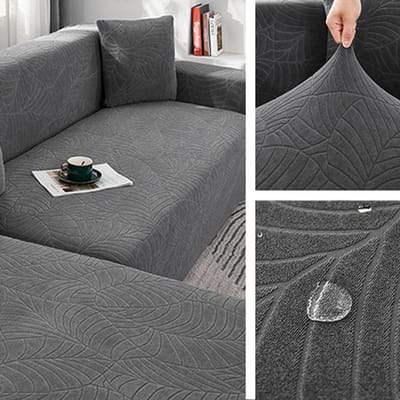 Waterdichte bankhoes Jacquard effen kleur bankhoes woonkamer stretch all-inclusive bankhoes zonder armleuningen 2xPillowcase 45x45cm grijs