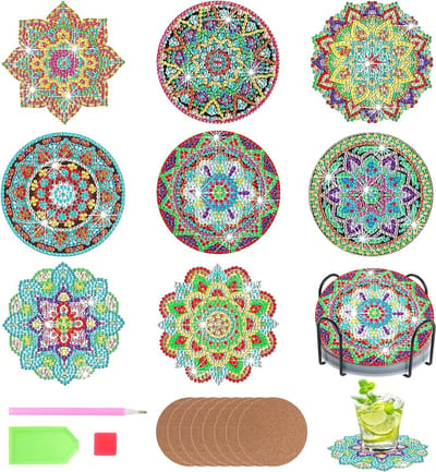 Creatieve Onderzetters: DIY Diamantschilderen Set Met Houder - 8 Unieke Thema's Voor Kunstenaars