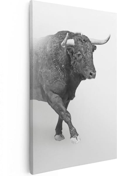 Artaza Canvas Schilderij Dierenkop - 20x30 cm - Klein - Wanddecoratie Stier - Muurdecoratie Woonkamer - Kamer Accessoires