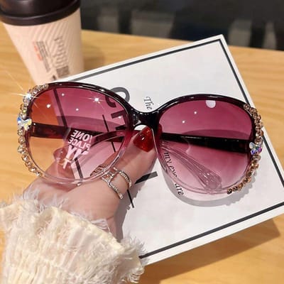 Zomer Glanzende Strass Zonnebril Oversized UV-Bescherming Gegradueerde Lens Zonnebrillen voor Vrouwen gray