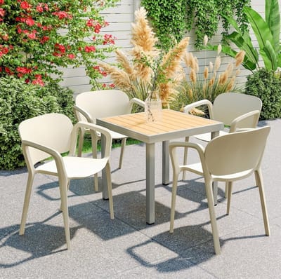 DESMIU Tuinstoel 60 x 56 x 75 cm - Set Van 4 Stapelbare Tuinstoelen Met Armleuning En Rugleuning - Voor Balkon, Tuin En Terras - Kunststof Wit