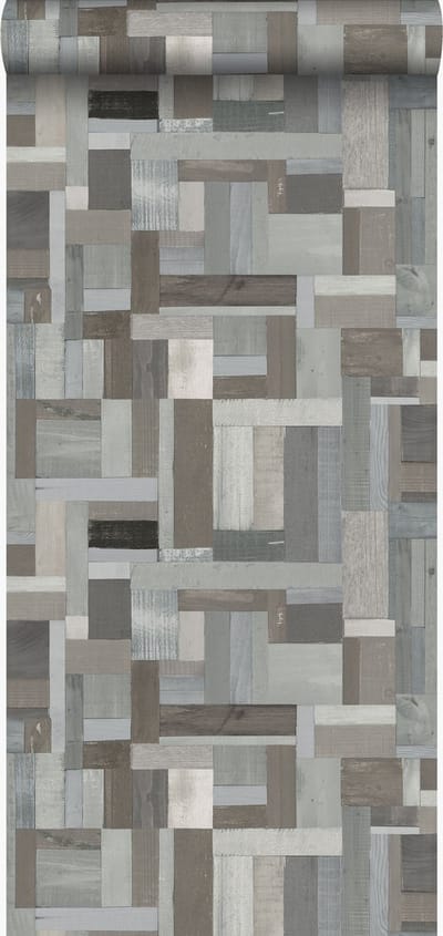 Origin Wallcoverings behang sloophout motief lichtgrijs en taupe - 337223 - 53 cm x 10,05 m