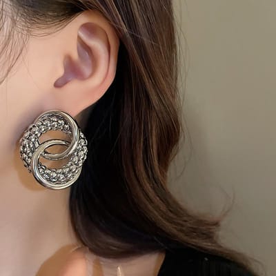Boucles d'oreilles pendantes rondes en métal creux à trois cercles pour femmes, bijoux d'oreille simples et créatifs, cadeau de personnalité black
