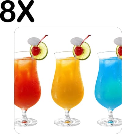 Luxe Placemat - Gekleurde Cocktails - Set van 8 Placemats - 50x50 cm - 2 mm dik Vinyl - Anti Slip - Afneembaar