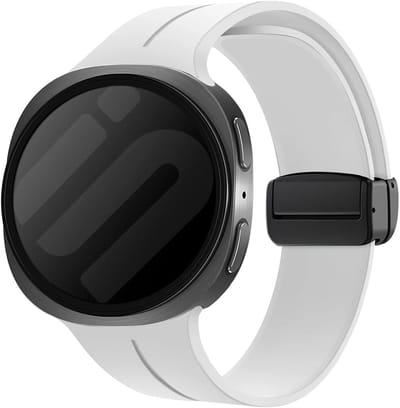 Strap-it Siliconen bandje met magnetische D-Buckle sluiting geschikt voor Samsung Galaxy Watch 9 (40/44mm) / Watch 8 (40/44mm) / 8 Classic (46mm) - wit