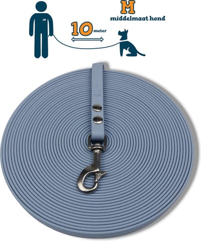 Miqdi BioThane® Sleeplijn 10 meter – zonder handvat – M (13 mm) – pastel blauw – waterdicht & sterk