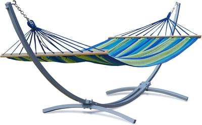 Hangmat met standaard - Tweepersoons hangmat - Ontspanning in tuin - Verzinkt stalen frame - XXL 3.5 x 1.25m
