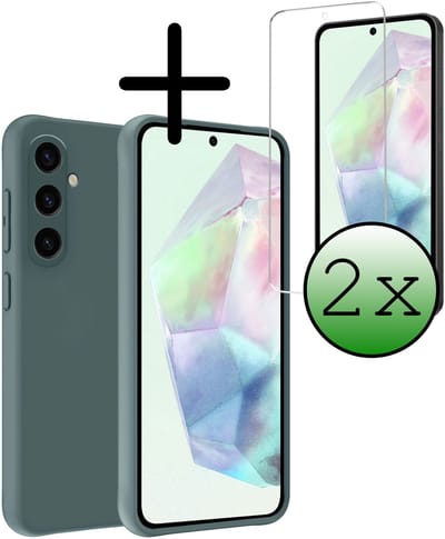 Hoesje Met 2x Screenprotector - Geschikt voor Samsung Galaxy A36 - Sterk & Shockproof - Back Cover - Siliconen Case - Telefoon Hoes - Donkergroen