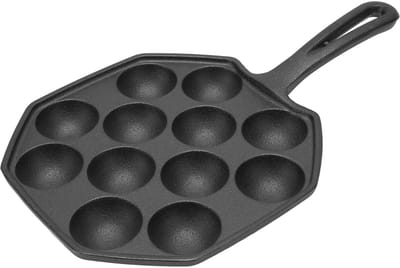 Dailygoods- Takoyaki Pan - Gietijzeren Pan - 12 Gaten - 4 cm Diameter - Antiaanbaklaag - Handvat 15,5 cm - Duurzaam Materiaal - Grillpan