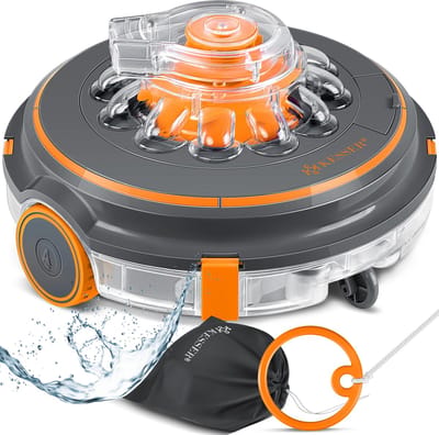 KESSER® Zwembadrobot accu Aqua-9000 incl. transporttas, Stofzuiger voor zwembaden tot 80m², Li-Ion accu max. 75 min, Zwembadreiniger snoerloze zwembadstofzuiger vloerreiniging volautomatische vloerstofzuiger - Oranje