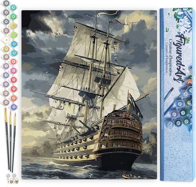 Figured'Art Schilderen op Nummer Volwassenen canvas Oceaangaljoen - Handwerk acrylverf Kit DIY Compleet - 40x50cm zonder frame