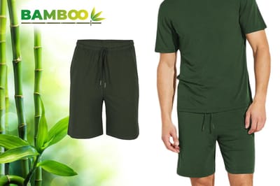 Bamboe Pyjama Short Heren - Groen - Maat M - Korte Pyamabroek Heren - Pyama Heren Volwassenen