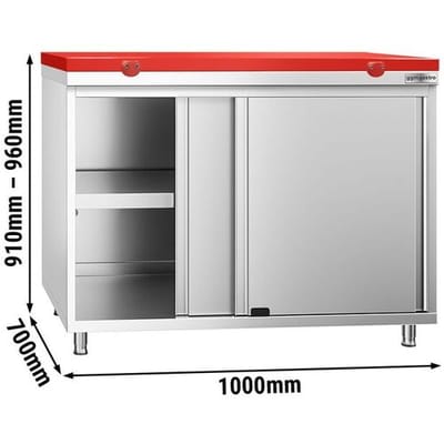 GGM Gastro Edelstahl Arbeitsschrank PREMIUM - 1000x700mm - mit Schiebetür - inkl. Schneideplatte Rot