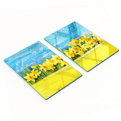 Keukenplanken van gehard glas met decoratieve narcissenafbeeldingen, 2x40x52 cm