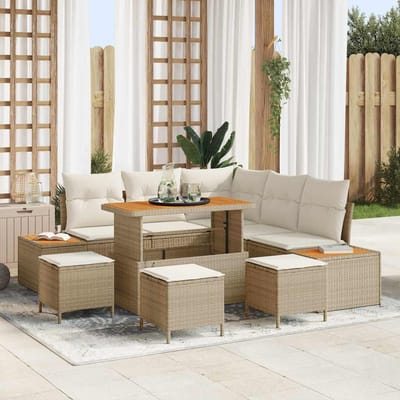 vidaXL - Tuinbank - Set - 9 - st - 8-Aantal - zitplaatsen - Beige - Poly - rattan