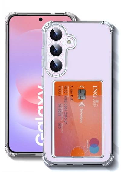 Lennexo Hoesje Met Pashouder Geschikt Voor Samsung A37 - Transparant Siliconen Hoesje - Shockproof Case