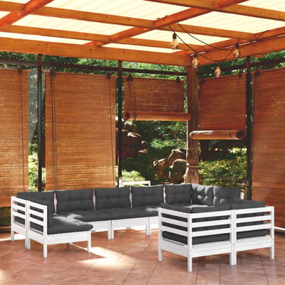 vidaXL - 9-delige - Loungeset - met - kussens - massief - grenenhout - wit