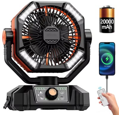 DIMICO - Draagbare Camping Ventilator - Handventilator - Portable Clip Fan - Dubbele Motor - Oplaadbaar - 20000mAh - 5 Standen