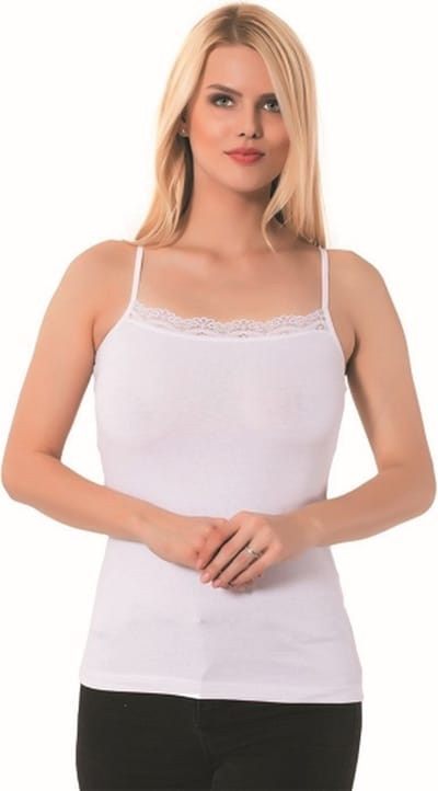 3 pack-Dames Onderhemden Met Spaghetti Bandjes-Stroptops Dameshemd Met Kant-Wit-M