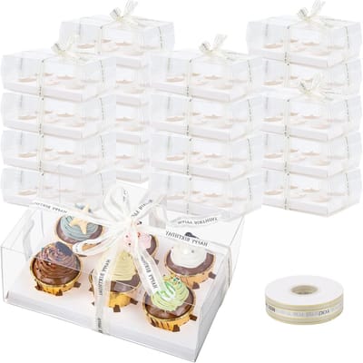 20 Stuks Heldere Cupcake Dozen met Venster en Lint, Herbruikbare Verpakkingen voor Cupcakes en Feesttraktaties