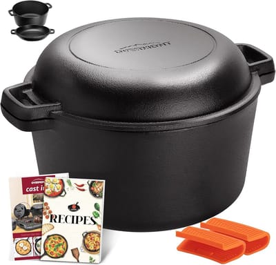 Gietijzeren Dutch Oven 5 Liter met Koekenpan Deksel - Geschikt voor Inductie, BBQ en Kampvuur